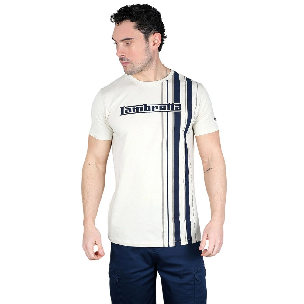Silver-Navy - Side - Lambretta Mens Racing Stripe T-Shirt