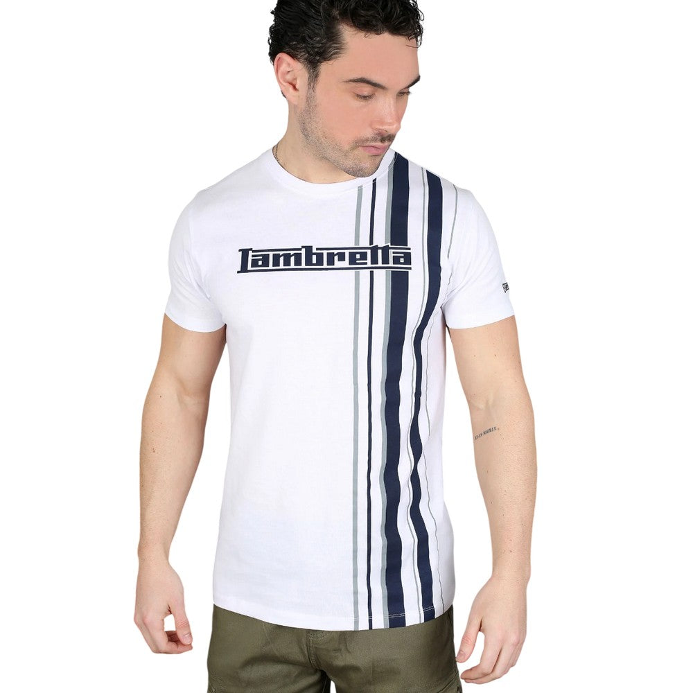 White-Navy-Grey - Side - Lambretta Mens Racing Stripe T-Shirt