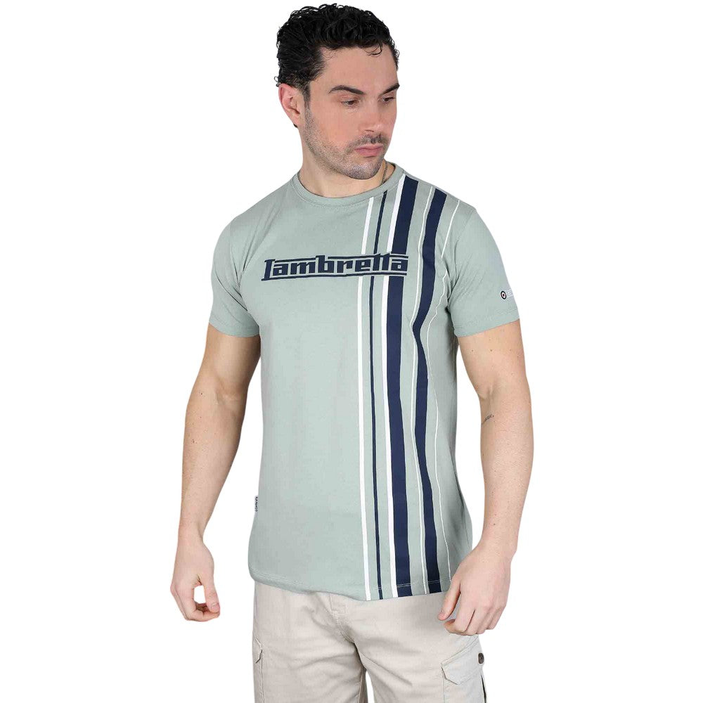 Iceberg Green - Side - Lambretta Mens Racing Stripe T-Shirt