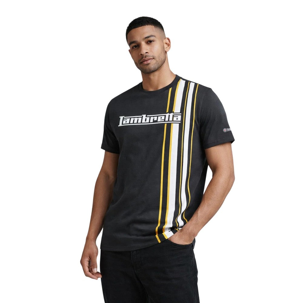 Iron-Gold - Side - Lambretta Mens Racing Stripe T-Shirt