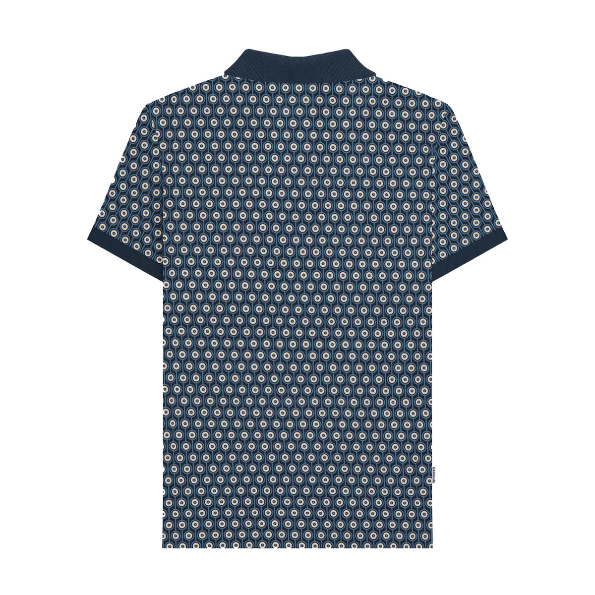 Navy-Silver - Back - Lambretta Mens Roundel Geometric Polo Shirt