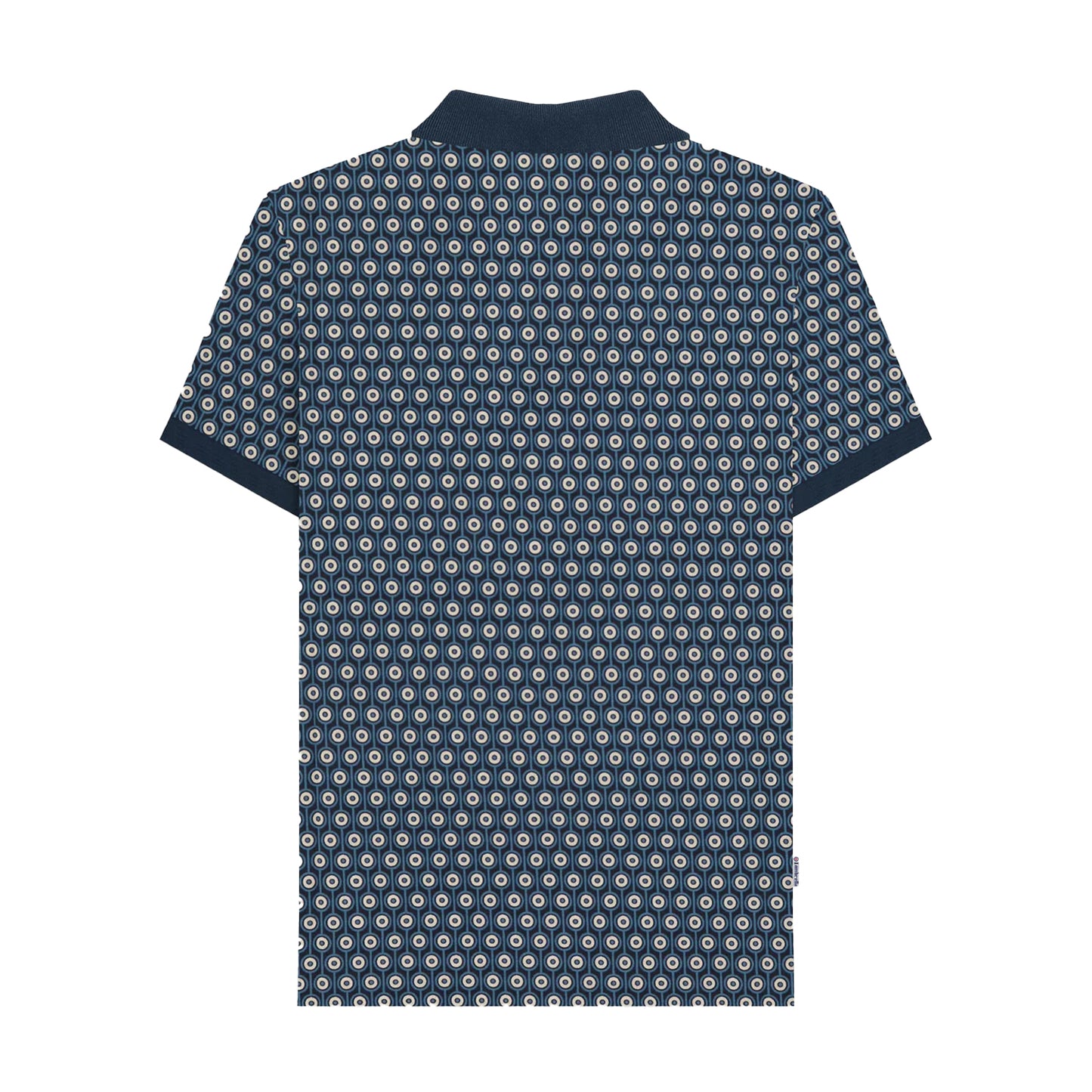 Navy-Silver - Back - Lambretta Mens Roundel Geometric Polo Shirt