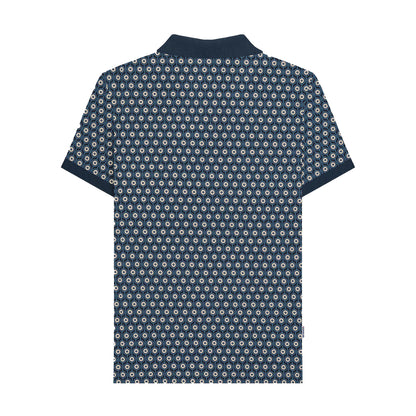 Navy-Silver - Back - Lambretta Mens Roundel Geometric Polo Shirt