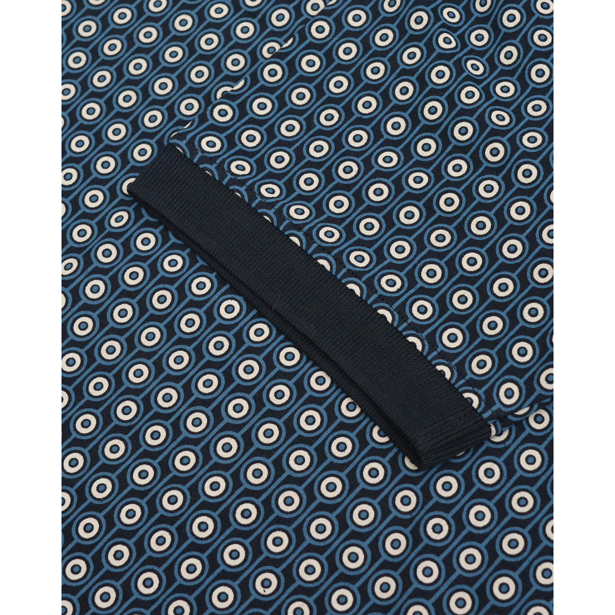 Navy-Silver - Side - Lambretta Mens Roundel Geometric Polo Shirt