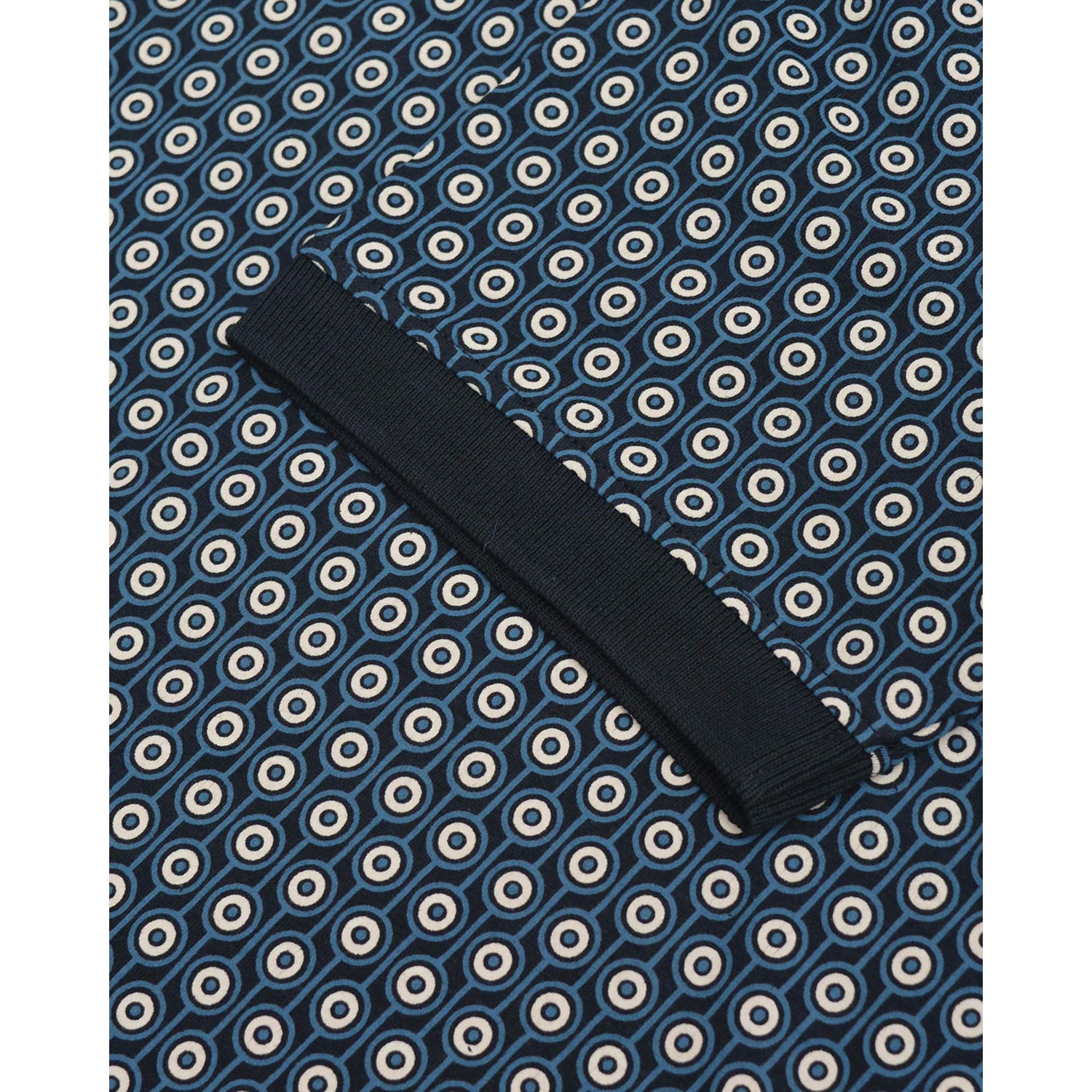 Navy-Silver - Side - Lambretta Mens Roundel Geometric Polo Shirt