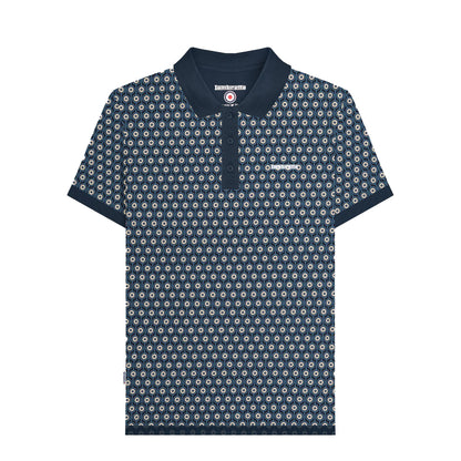 Navy-Silver - Front - Lambretta Mens Roundel Geometric Polo Shirt