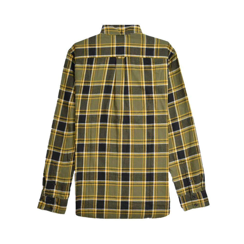 Khaki Green-Black-Gold - Back - Lambretta Mens Checked Brushed Long-Sleeved Shirt