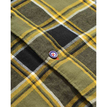Khaki Green-Black-Gold - Side - Lambretta Mens Checked Brushed Long-Sleeved Shirt