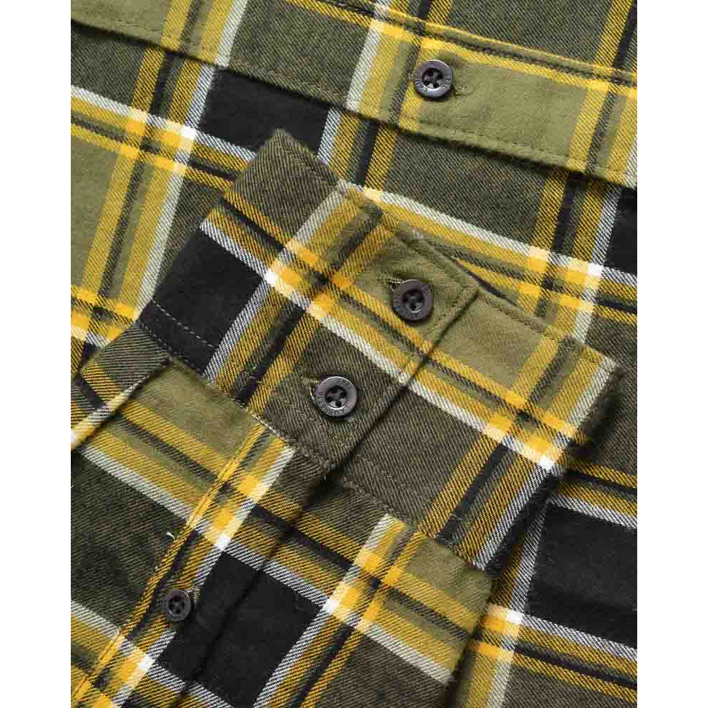 Khaki Green-Black-Gold - Lifestyle - Lambretta Mens Checked Brushed Long-Sleeved Shirt