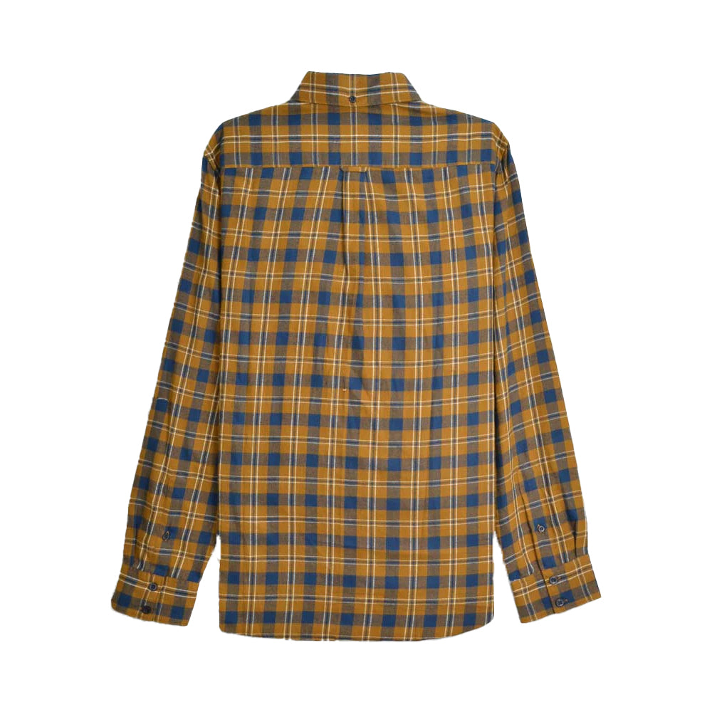 Mustard-Navy - Back - Lambretta Mens Checked Brushed Long-Sleeved Shirt