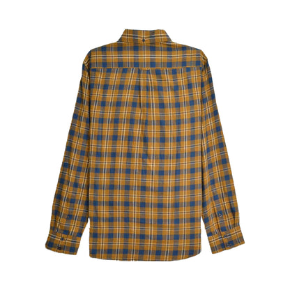 Mustard-Navy - Back - Lambretta Mens Checked Brushed Long-Sleeved Shirt