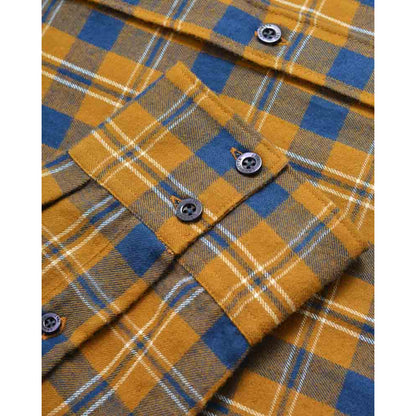 Mustard-Navy - Lifestyle - Lambretta Mens Checked Brushed Long-Sleeved Shirt