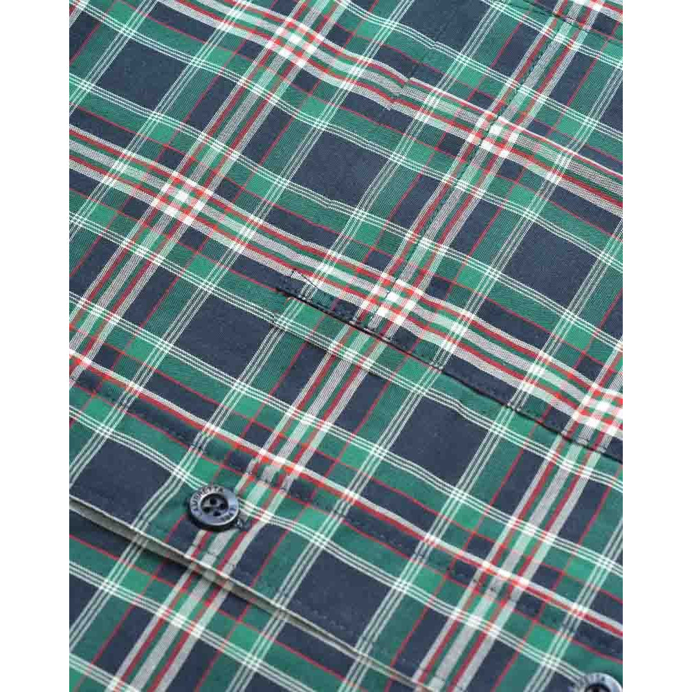 Navy-Green-Red - Side - Lambretta Mens Classic Checked Long-Sleeved Shirt