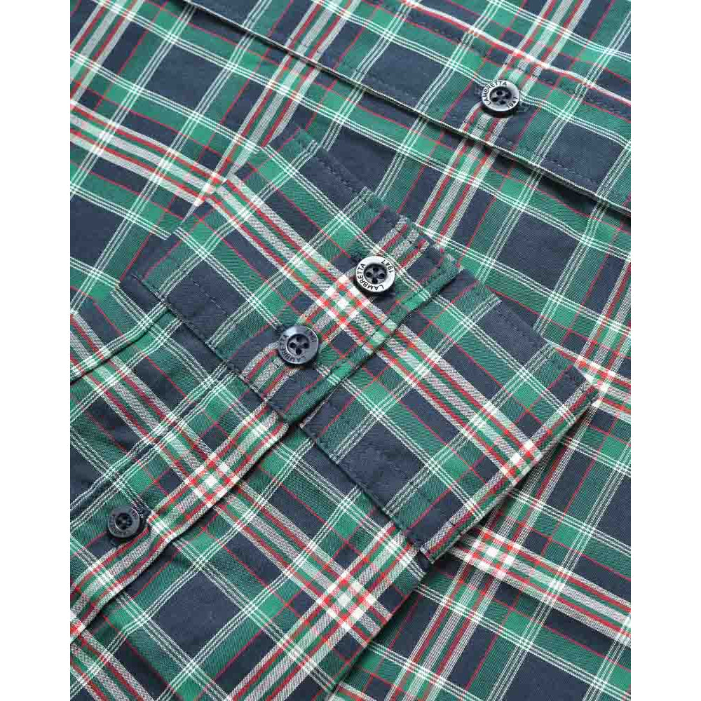 Navy-Green-Red - Lifestyle - Lambretta Mens Classic Checked Long-Sleeved Shirt