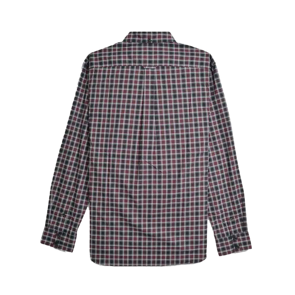 Burgundy-Black - Back - Lambretta Mens Checked Long-Sleeved Shirt
