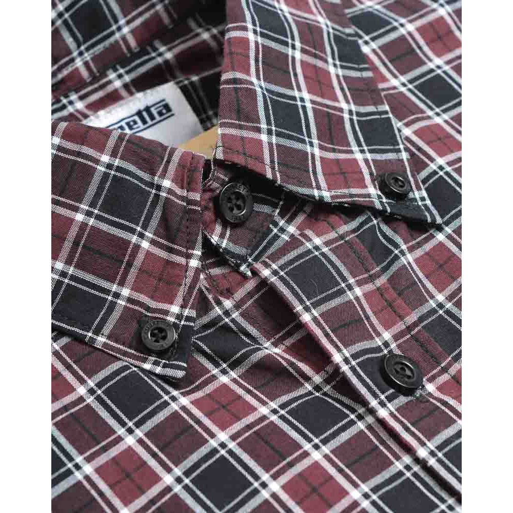 Burgundy-Black - Side - Lambretta Mens Checked Long-Sleeved Shirt