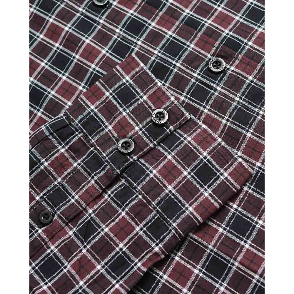 Burgundy-Black - Lifestyle - Lambretta Mens Checked Long-Sleeved Shirt