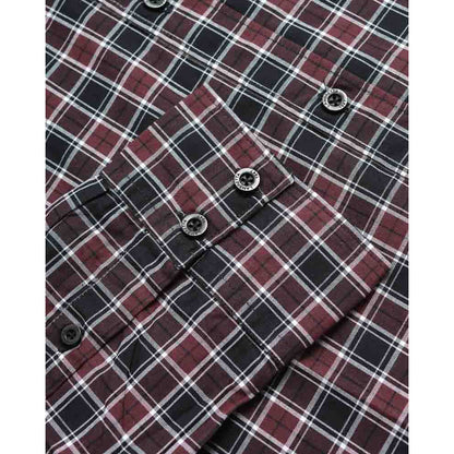 Burgundy-Black - Lifestyle - Lambretta Mens Checked Long-Sleeved Shirt