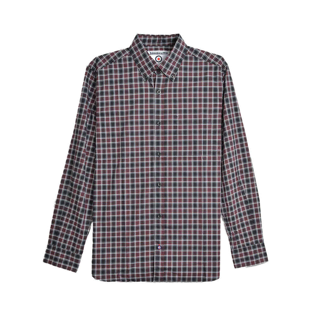 Burgundy-Black - Front - Lambretta Mens Checked Long-Sleeved Shirt