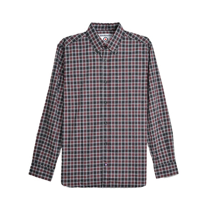 Burgundy-Black - Front - Lambretta Mens Checked Long-Sleeved Shirt