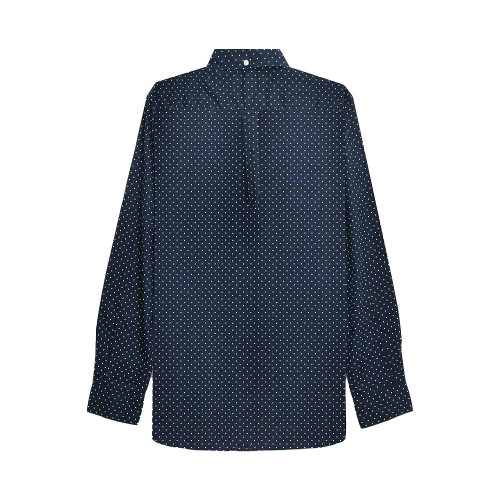 Dark Navy - Back - Lambretta Mens Pin Dot Long-Sleeved Shirt