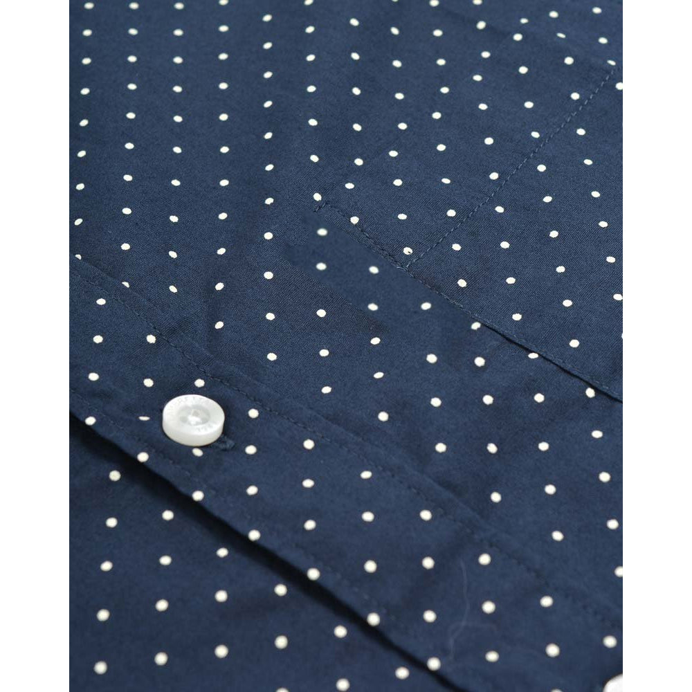 Dark Navy - Side - Lambretta Mens Pin Dot Long-Sleeved Shirt