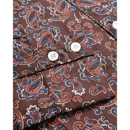 Burgundy - Side - Lambretta Mens Paisley Long-Sleeved Shirt