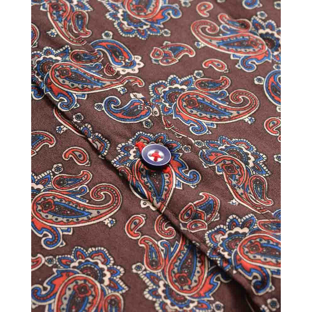 Burgundy - Lifestyle - Lambretta Mens Paisley Long-Sleeved Shirt