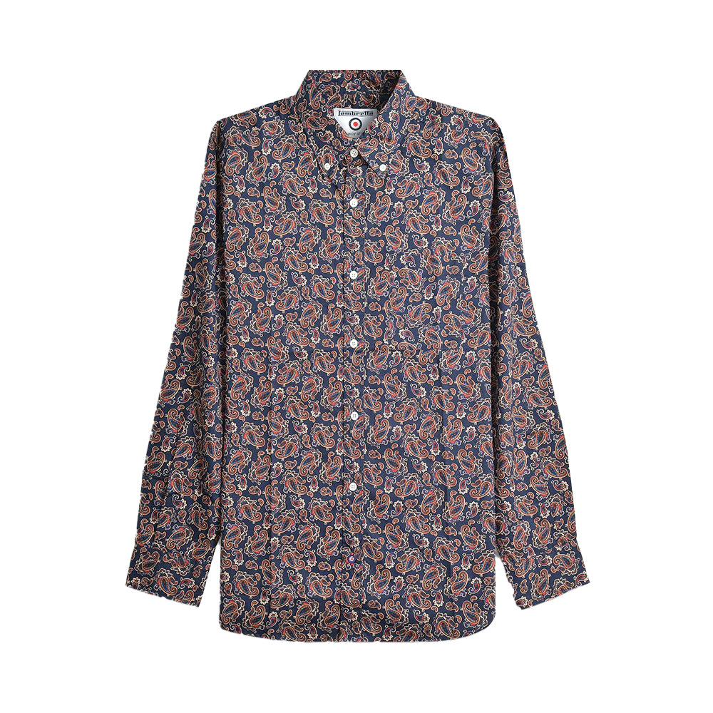 Navy - Front - Lambretta Mens Paisley Long-Sleeved Shirt