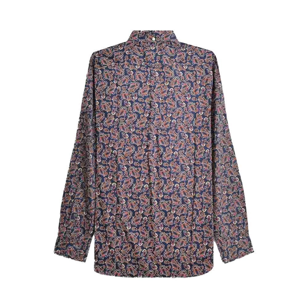 Navy - Back - Lambretta Mens Paisley Long-Sleeved Shirt