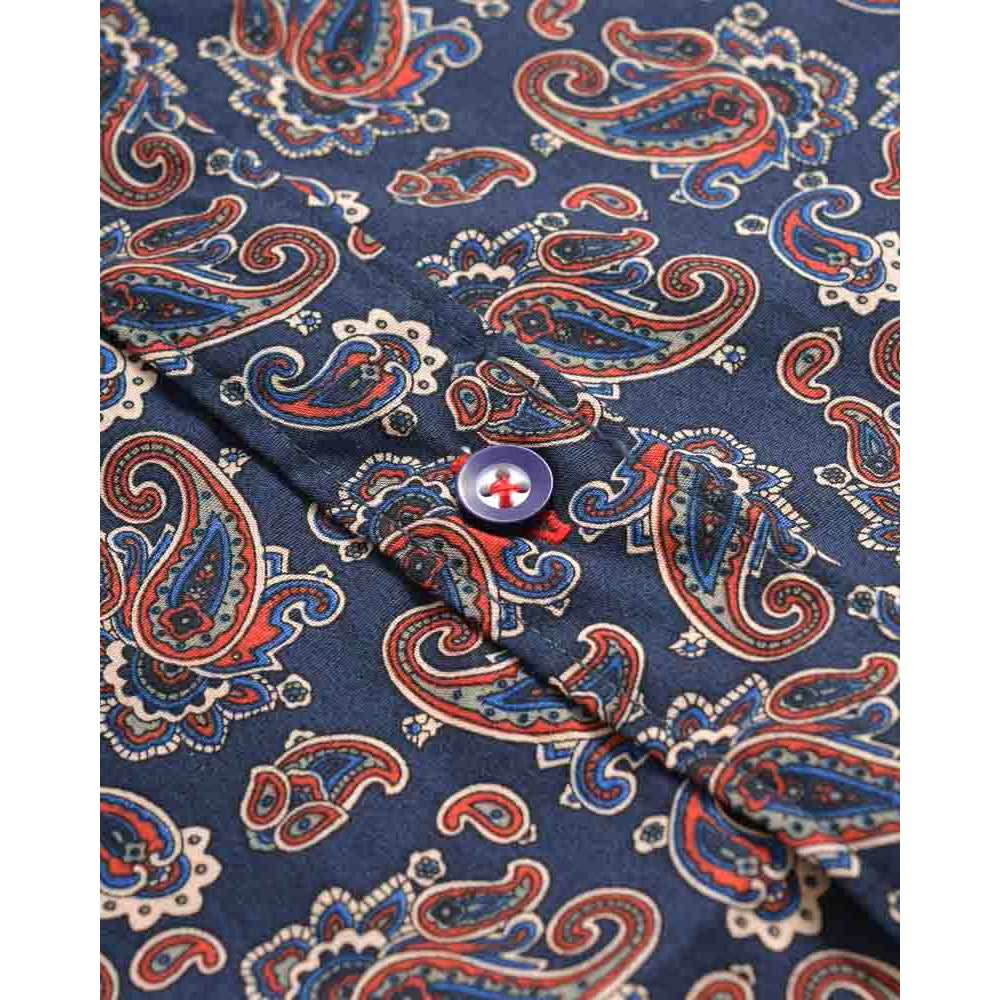 Navy - Side - Lambretta Mens Paisley Long-Sleeved Shirt