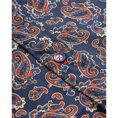 Navy - Side - Lambretta Mens Paisley Long-Sleeved Shirt