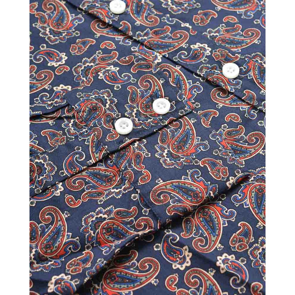Navy - Lifestyle - Lambretta Mens Paisley Long-Sleeved Shirt