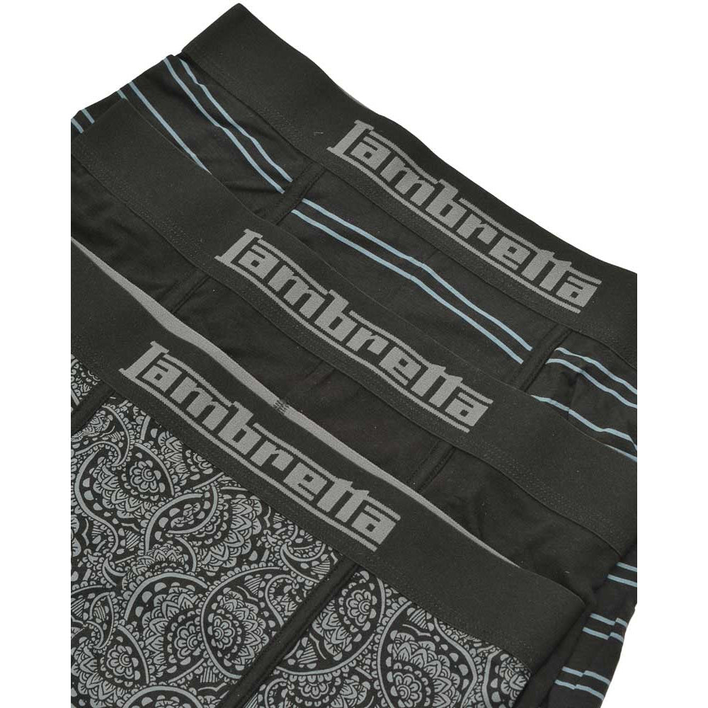 Black-Grey - Back - Lambretta Mens Paisley Boxer Shorts (Pack of 3)