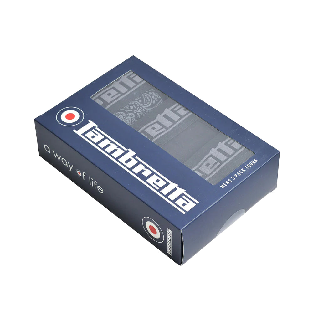 Black-Grey - Side - Lambretta Mens Paisley Boxer Shorts (Pack of 3)