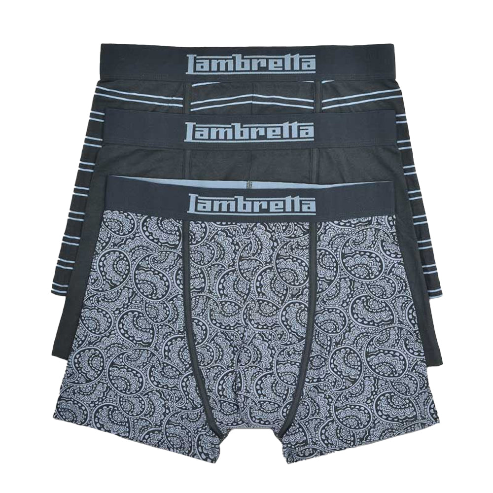 Navy-Blue - Front - Lambretta Mens Paisley Boxer Shorts (Pack of 3)