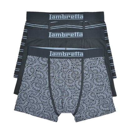 Navy-Blue - Front - Lambretta Mens Paisley Boxer Shorts (Pack of 3)