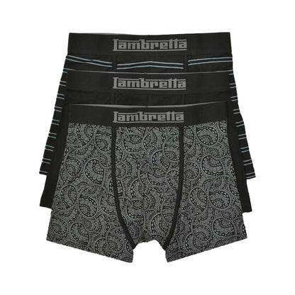 Black-Grey - Front - Lambretta Mens Paisley Boxer Shorts (Pack of 3)