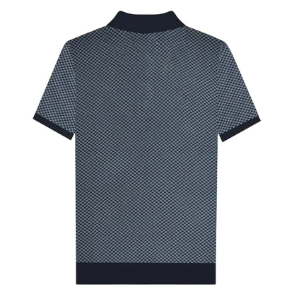 Navy - Back - Lambretta Mens Knitted Quarter Zip Polo Shirt