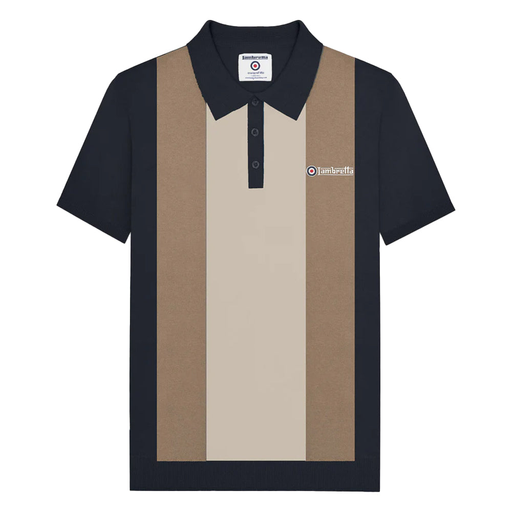 Navy-Cashew-Silver - Front - Lambretta Mens Vertical Stripe Knitted Polo Shirt