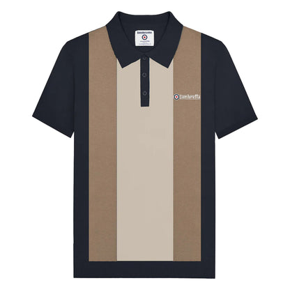Navy-Cashew-Silver - Front - Lambretta Mens Vertical Stripe Knitted Polo Shirt