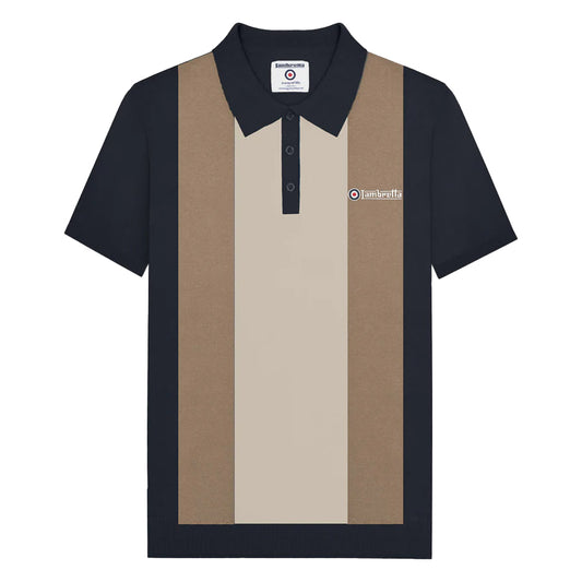 Navy-Cashew-Silver - Front - Lambretta Mens Vertical Stripe Knitted Polo Shirt