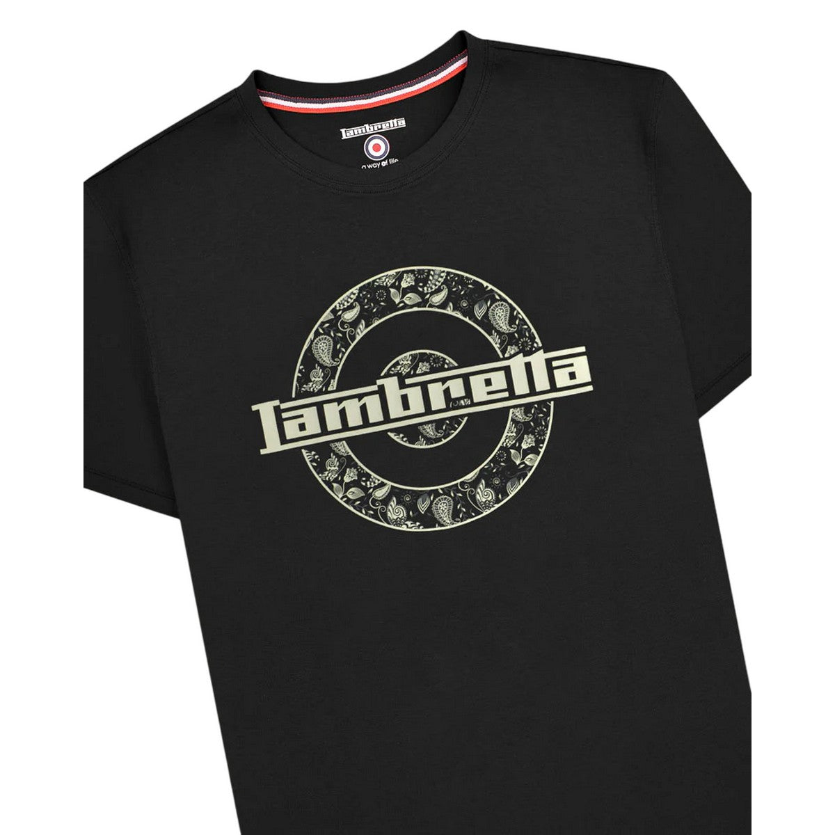 Black - Side - Lambretta Mens Paisley Target T-Shirt