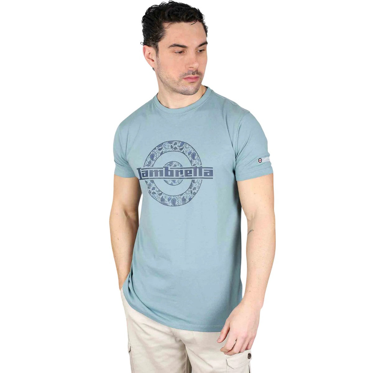 Smoke Blue - Side - Lambretta Mens Paisley Target T-Shirt