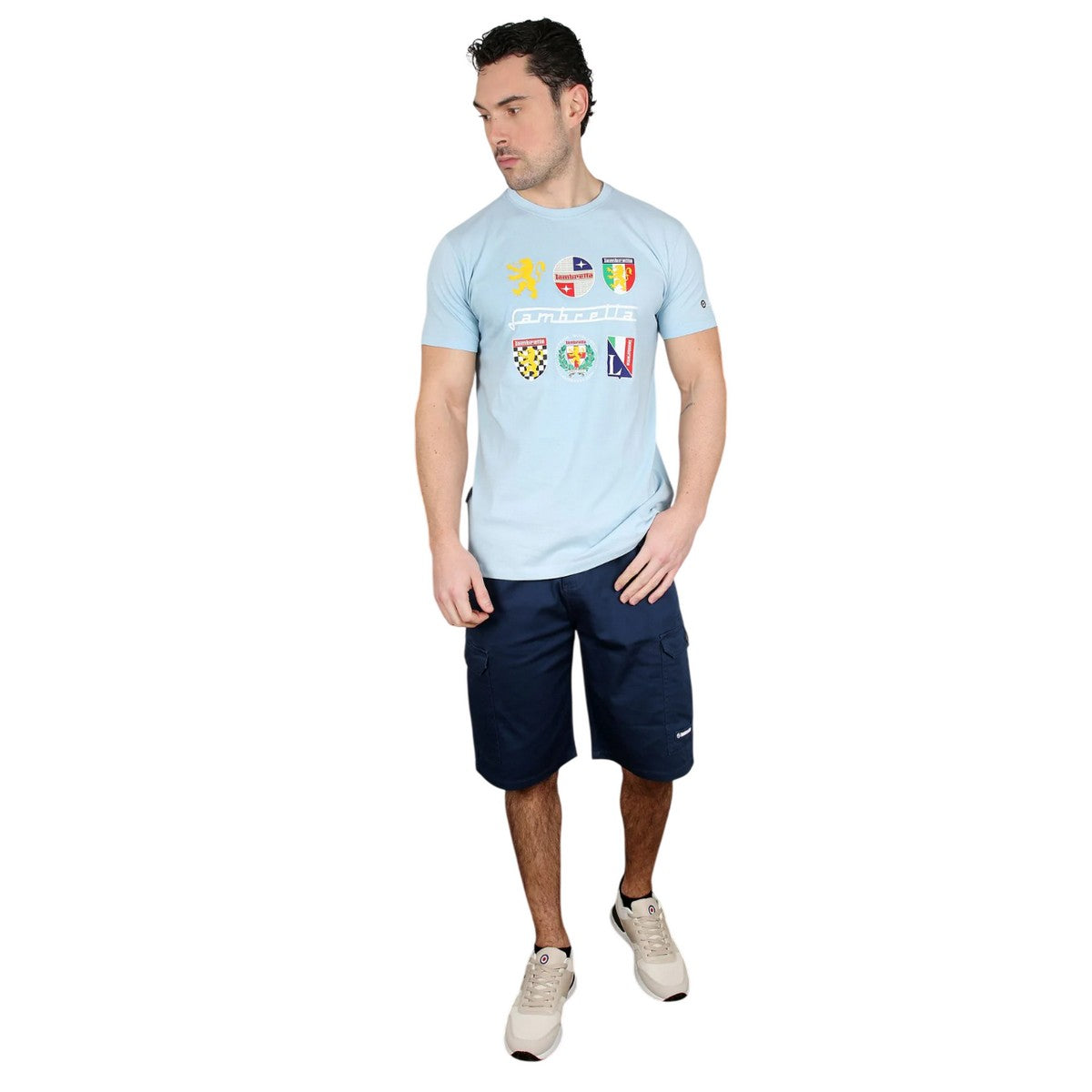 Sky Blue - Side - Lambretta Mens Heritage SS26 Logos T-Shirt