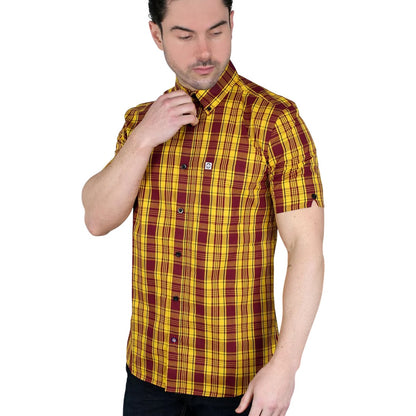 Burgundy-Gold - Lifestyle - Lambretta Unisex Adult Checked Shirt