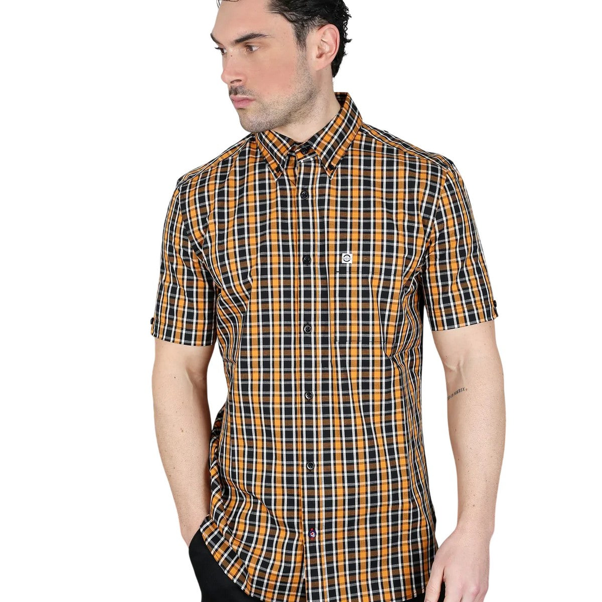 Black-White-Orange - Side - Lambretta Unisex Adult Checked Shirt