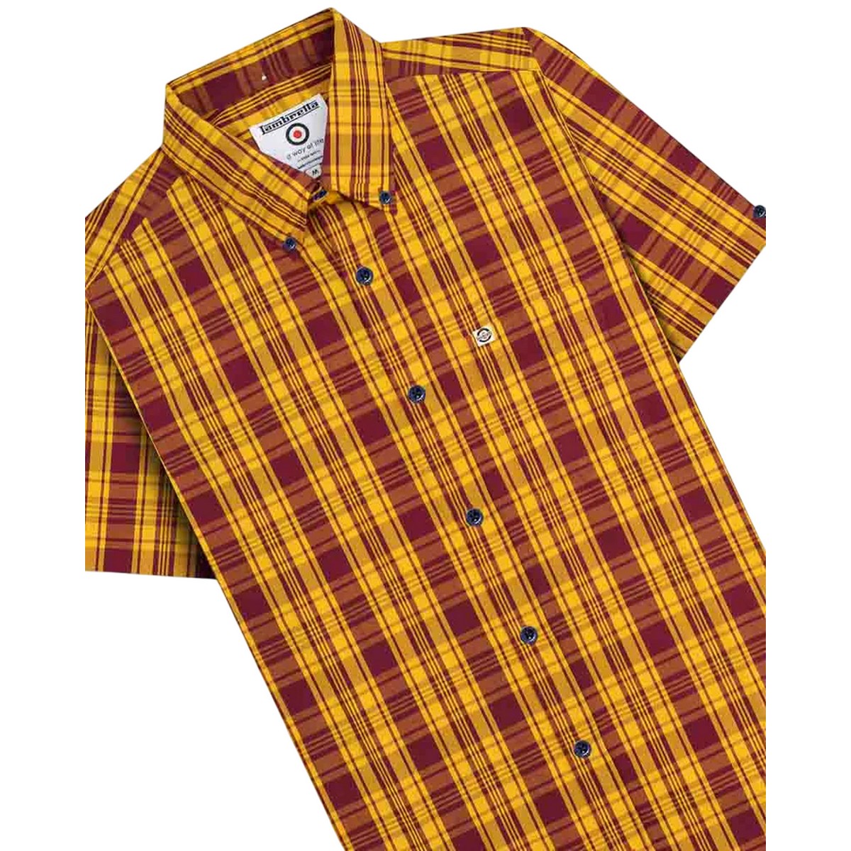 Burgundy-Gold - Side - Lambretta Unisex Adult Checked Shirt