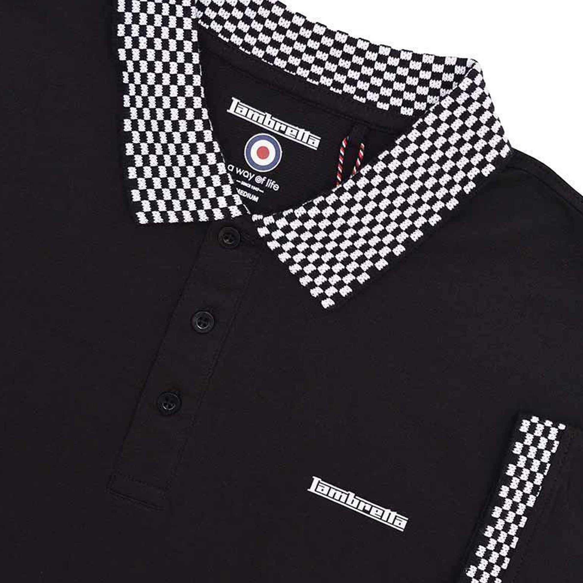 Black - Side - Lambretta Mens Two Tone Badge Polo Shirt