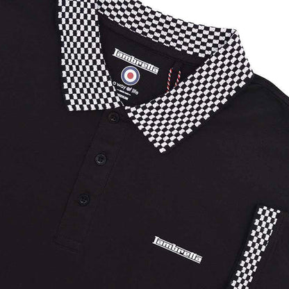 Black - Side - Lambretta Mens Two Tone Badge Polo Shirt